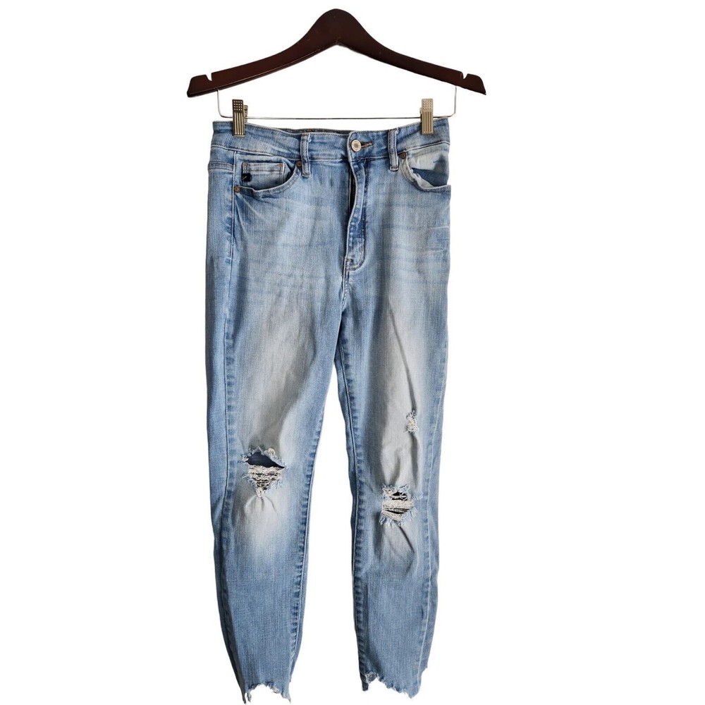 Kancan Women's Light Wash High Rise Cropped Distressed Jeans Size 9/28